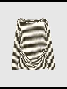 Madewell Olive & White Rouched Striped Boatneck Long-Sleeve Top